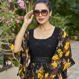 odd by chansi trendz Floral Print Georgette Stitched Flared/A-line Gown image 4