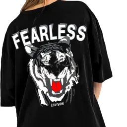 leotude Women Printed Round Neck Cotton Blend Black T-Shirt image 2