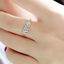 RUHI COLLECTION Platinum Plated American Diamond Studded Adjustable Finger Ring image 4