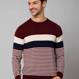 cantabil Men Woven Round Neck Maroon Sweater-picture-27