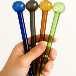 wishingbell natural High-Quality Oil Burner Pipe 6 Inch (Set of 4) - Multicolor Borosilicate Glass Borosilicate Glass Outside Fitting Hookah Mouth Tip image 3