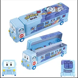 aadhya Space School Bus Shaped Pencil Box for Kids with Wheels and Sharpener Metal Space Art Metal Pencil Box-picture-16
