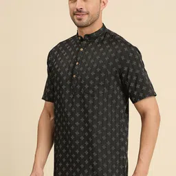 RAJUBHAI HARGOVINDAS Men Geometric Woven Design Pastels Cotton Kurta image 3