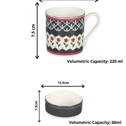 clay craft India Circus Black & Green Floral Printed Set of 7 Ceramic Glossy Mug and Bowl image 5