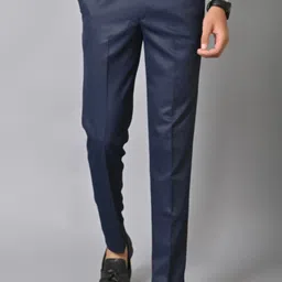 houseofcommon Men Regular Fit Dark Blue Polyester Trousers-picture-17