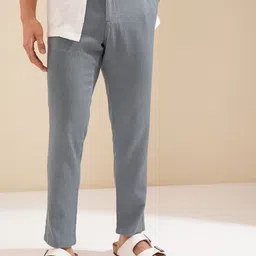 highlander Men Straight Fit Grey Pure Cotton Trousers image 1