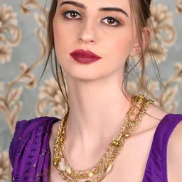 ODETTE Gold-Plated Stone Studded & Beaded Alloy Necklace Jewellery Set-image-3