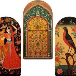manchii Traditional Rajasthani Couple Pichwai Wood Print Wall Art Set of 3 Decor Pack of 3 image 2