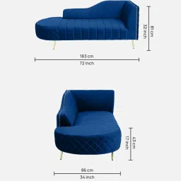 casacraft from pepperfry Valencia Velvet Chaise Lounger in Royal Blue Colour image 2