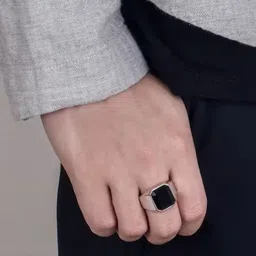 maatrachaaya Piyush Enterprises Stylish Silver Plated Black Onyx Rings Alloy Onyx Sterling Silver Plated Ring image 2
