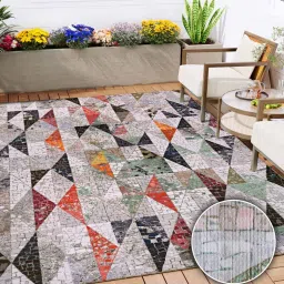 kaleen india Grey Geometric Polyester 9' X 12' Machine Made Carpet image 1