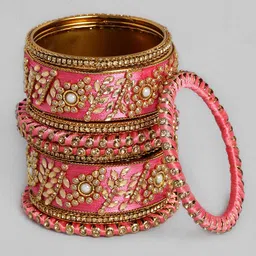 Peora Women Set of 10 Pink Designer Silk Thread Matching Bridal Wedding Bangles image 4