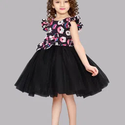 Pink Chick Printed Flutter Sleeve Fit & Flare Net Dress image 3