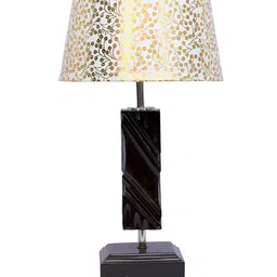 foziq Brown & White Printed Wooden Table Lamp image 5
