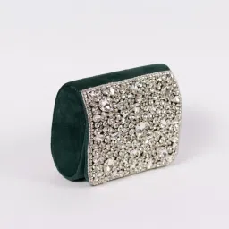 THE TAN CLAN Green Embellished Clutch Bag with Detachable Handle image 4