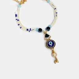 NVR Set of 2 Evil Eye Stone-Studded & Beaded Bhaiya Bhabhi Rakhi with Roli Chawal image 4