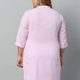Vastraa Fusion Plus Size Mandarin Collar Roll-Up Sleeve Pure Cotton Straight Kurta image 4