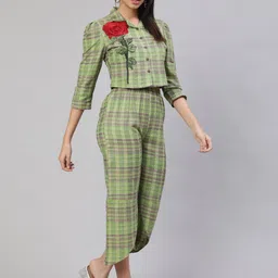 AKIMIA Checked Rose Applique Pure Cotton Top With Trousers image 4