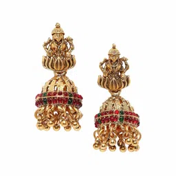 KARATCART Gold-Plated Stone Studded & Beaded Laxmi Mata and Peacock Temple Jewellery Set image 3