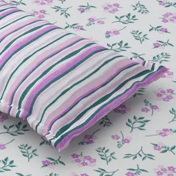 Salona Bichona Purple & White Floral 120 TC Single Bedsheet with 1 Pillow Covers image 2