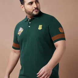 bigbanana Men Plus Size Green Polo Collar Pure Cotton Pure Cotton T-shirt image 3