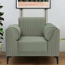 casacraft from pepperfry Zyra Waterproof Velvet 1 Seater Sofa In Beige Colour image 1