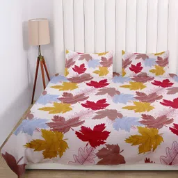 RD TREND Cream & Red Floral Cotton210 TC King Bedsheet with 2 Pillow Covers image 3
