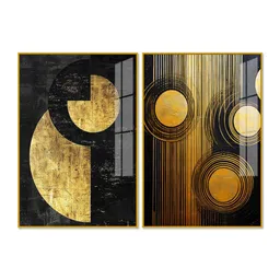 vibecrafts Abstract Golden Textured Line Art Acrylic Framed Art Panel (Set Of 2) image 5