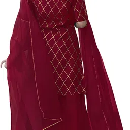 zestleaf Women Viscose Rayon Kurta Sharara Dupatta Set image 2