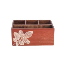 the home co. Brown Mdf Wood Rectangle 1 Pcs Cutlery Holder image 2