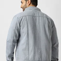 Urbano Plus Men Washed Colourblocked Crop Denim Jacket with Embroidered image 3