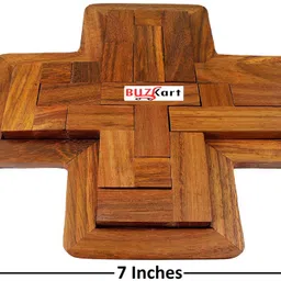 buzykart Handmade Indian 9-Pieces Plus Board cross Jigsaw Puzzle Game - Wooden Toy Game - Brain Teaser image 5