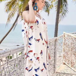 PURVAJA Abstract Printed V-Neck Sleeveless A-Line Dress image 4