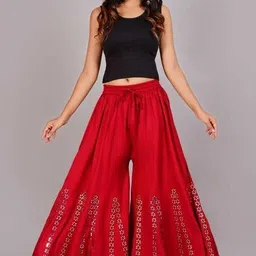 harshsraj Women Regular Fit Red Pure Cotton Trousers-picture-33