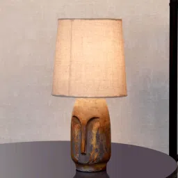 homesake Retro Metal Table Lamp With Fabric Shade (Beige) image 1