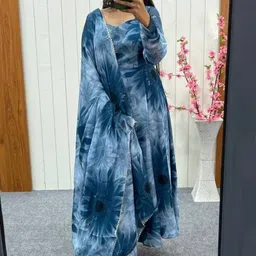 mahibhag creation Geometric Print, Floral Print Georgette Stitched Flared/A-line Gown-picture-19