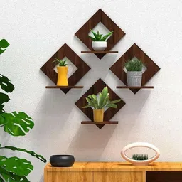 echowood Decorative Wooden Shelf | Floating Diamond Wall Rack image 2