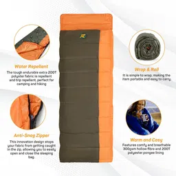 rocksport Camplite Indoor & Outdoor Temp 8°C to 20°C, 1.1Kg (Orange & Army Green) Sleeping Bag image 4