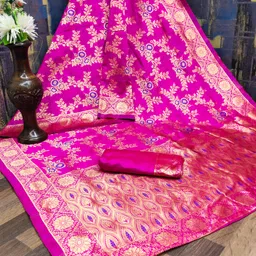 ffashion Embellished, Solid/Plain, Striped, Temple Border, Floral Print, Dyed, Woven Banarasi Art Silk, Cotton Silk Saree image 5