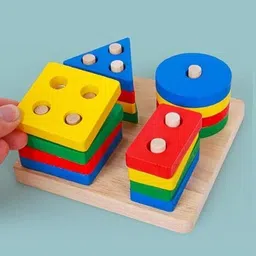 countrylink Colorful Geometric Wooden Sorting & Stacking Toy Blocks Educational & Safe image 2