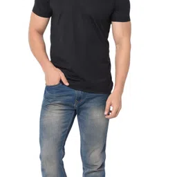 jb jagoboy Men Solid V Neck Cotton Blend Black T-Shirt image 5