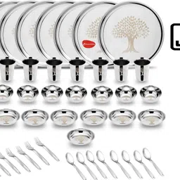 ginara Pack of 48 Stainless Steel Steel Laser Printed Flower Dinner Set (Set of 48- Serves 8) Dinner Set-picture-26