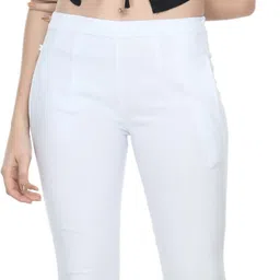 city fashion Women Regular Fit White Cotton Blend Trousers image 3