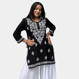 houseofthesukh Women Chikan Embroidery, Embroidered, Solid, Self Design Cotton Rayon, Viscose Rayon Straight Kurta-picture-12
