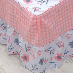 JC HOME Pink & White Printed Double Queen Size Pure Cotton Bedcover & 2 Pillow Cover image 2