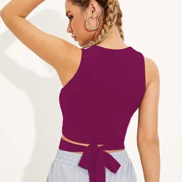 BAESD Round Neck Ribbed Sheen Crop Top image 4