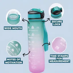 Kuber Industries Green & White Set of 4 Plastic Printed Water Bottle image 4