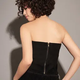 SASSAFRAS Black Strapless Corduroy Tube Top image 3
