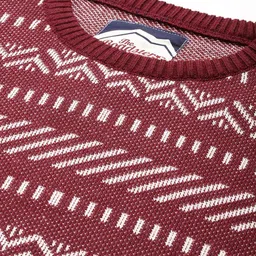 roadster Men Self Design Round Neck Maroon Sweater image 2