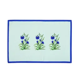 SEJ by Nisha Gupta Set of 6 Blue Printed Cotton Table Placemats and Runner image 3